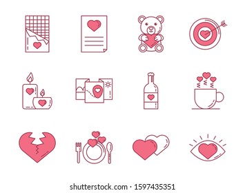 bundle of happy valentines day set icons vector illustration design