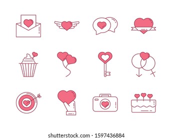 bundle of happy valentines day set icons vector illustration design