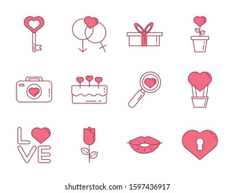 bundle of happy valentines day set icons vector illustration design