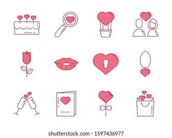 bundle of happy valentines day set icons vector illustration design