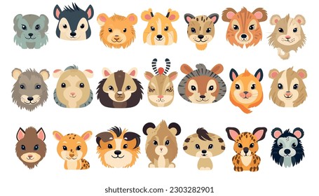  Icono de la cabeza del paquete Ilustración de animales, Iconos animales comestibles, IA Generada