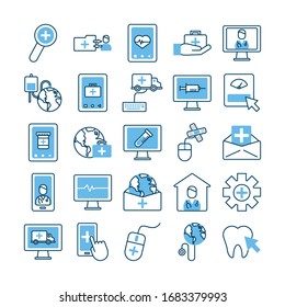 bundle of health online set icons vector illustration design