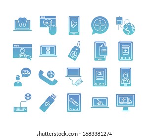 bundle of health online set icons vector illustration design