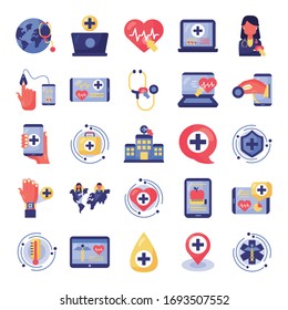 bundle of health online set icons vector illustration design
