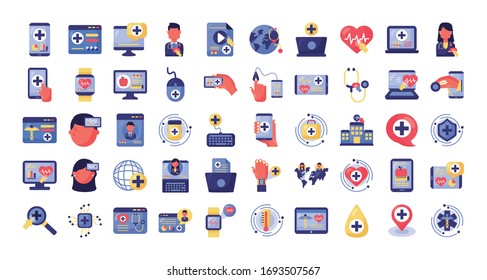 bundle of health online set icons vector illustration design