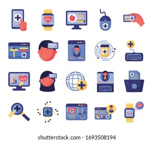 bundle of health online set icons vector illustration design