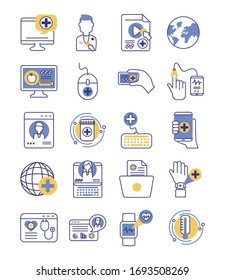 bundle of health online set icons vector illustration design