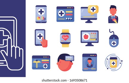 bundle of health online set icons vector illustration design