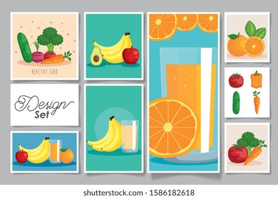 bundle healthy fruits and vegetables vector illustration design