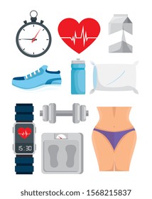 bundle of healthy lifestyle with icons vector illustration design