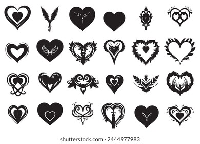 bundle of hearts love set icons silhouette vector illustration design