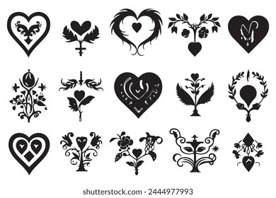 bundle of hearts love set icons silhouette vector illustration design