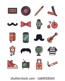 bundle of hipster style set icons vector illustration design