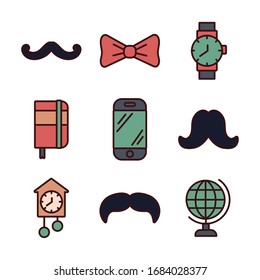 conjunto de iconos de conjuntos de estilos hipster diseño de ilustración vectorial