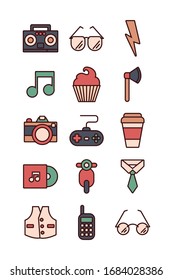 Bundle von Hipster-Stil-Set-Icons Vektorillustration Illustration Design
