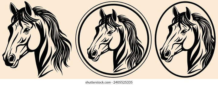 A Bundle of Horse Sets, Horse Head Side View , Horse Head Isolated, Mix of Horse Silhouettes