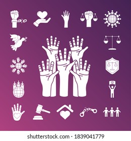 bundle of human rights silhouette style set icons vector illustration design