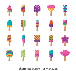bundle of ice creams set icons vector illustration design