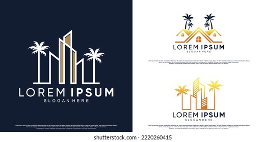 Bundle icon house and plam logo design with creative style Premium Vector