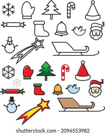 Bundle Icon Natal Cute With Color And Without Color