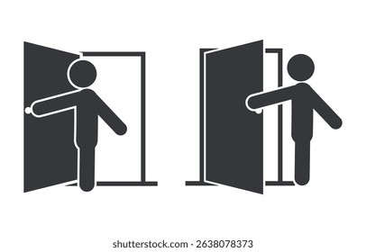Bundle icon set of open door used in caution signs for "do not open the door" and "please close door" warnings