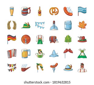 bundle of icons of the oktoberfest celebration on white background vector illustration design