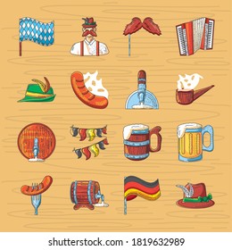 bundle of icons of the oktoberfest celebration vector illustration design