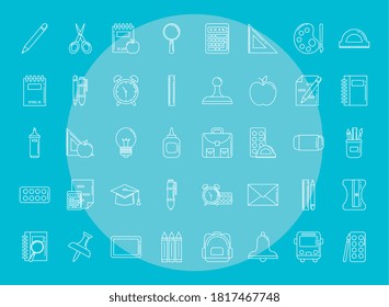 bundle icons of school education, line style vector illustration design
