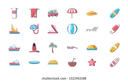 bundle of icons summer vacations on the beach vector illustration design