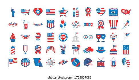 Graduiertenbündel des Unabhängigkeitstags usa icons vektordiagramm