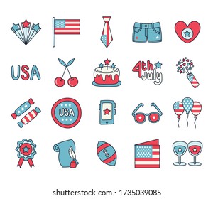 bundle of independence day usa icons vector illustration design