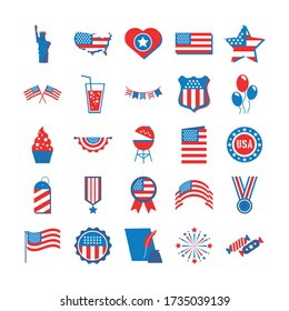 bundle of independence day usa icons vector illustration design