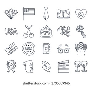 bundle of independence day usa icons vector illustration design