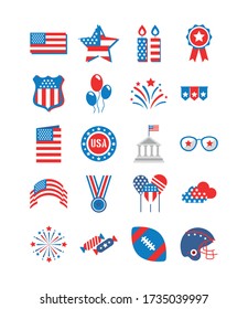 bundle of independence day usa icons vector illustration design