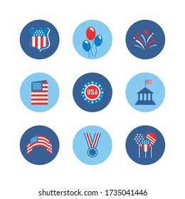 bundle of independence day usa icons vector illustration design