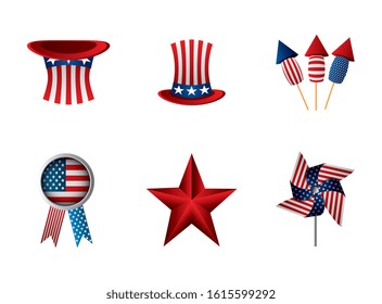 bundle of independence usa icons vector illustration design