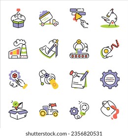 Bundle of Industrial Production Hand Drawn Icons 
