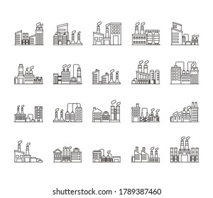 Bundle von Industriewerksset-Symbolen Vektorgrafik-Design