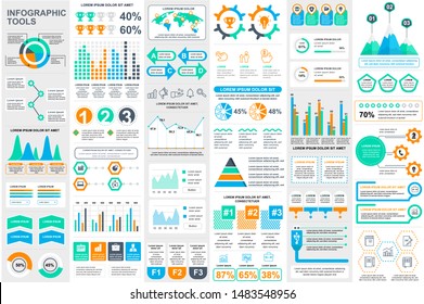 Bundle infographic elements data visualization vector design template. Can be used for steps, business processes, workflow, diagram, flowchart concept, timeline, marketing icons, info graphics.