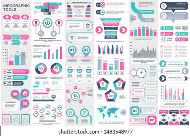 Bundle infographic elements data visualization vector design template. Can be used for steps, business processes, workflow, diagram, flowchart concept, timeline, marketing icons, info graphics.