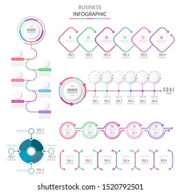 Bundle infographic elements data visualization of graph, diagram with steps, options, parts or processes vector design.