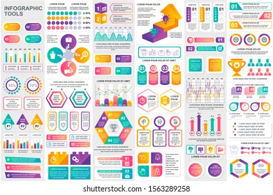 Bundle infographic elements data visualization vector design template. Can be used for steps, business processes, workflow, diagram, flowchart concept, timeline, marketing icons, info graphics.