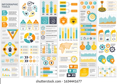 Bundle infographic elements data visualization vector design template. Can be used for steps, business processes, workflow, diagram, flowchart concept, timeline, marketing icons, info graphics.