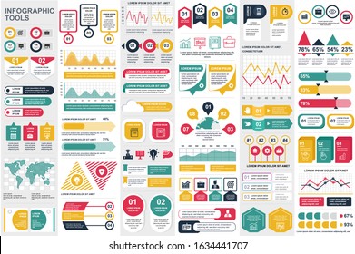 Bundle infographic elements data visualization vector design template. Can be used for steps, business processes, workflow, diagram, flowchart concept, timeline, marketing icons, info graphics.