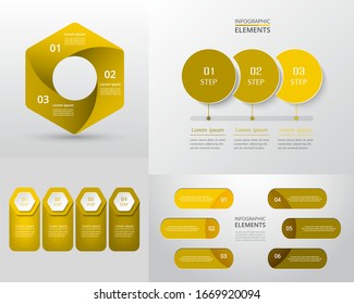 Bundle infographic elements data visualization. Vector template with 3, 4, 6 options. Can be used for presentations, business processes, workflow, diagram, flowchart, timeline, marketing, trainings