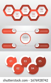 Bundle infographic elements data visualization. Vector template with 4 and 5 options. Can be used for presentations, business processes, workflow, diagram, flowchart, timeline, marketing, trainings.