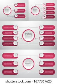 Bundle infographic elements data visualization. Vector template with 3, 4, 6, 8 options. Can be used for presentations, business processes, workflow, diagram, flowchart, timeline, marketing, trainings