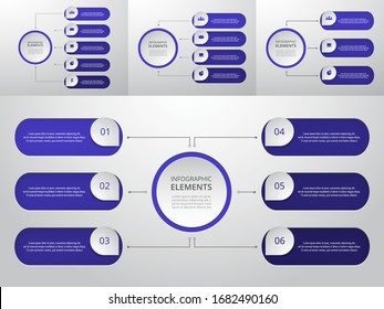 Bundle infographic elements data visualization. Vector template with 3, 4, 5, 6 options. Can be used for presentations, business processes, workflow, diagram, flowchart, timeline, marketing, trainings