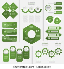 Bundle infographic elements data visualization. Vector template with 2, 3, 4 options. Can be used for presentations, business processes, workflow, diagram, flowchart, timeline, marketing, trainings.
