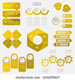 Bundle infographic elements data visualization. Vector template with 2, 3, 4 options. Can be used for presentations, business processes, workflow, diagram, flowchart, timeline, marketing, trainings.